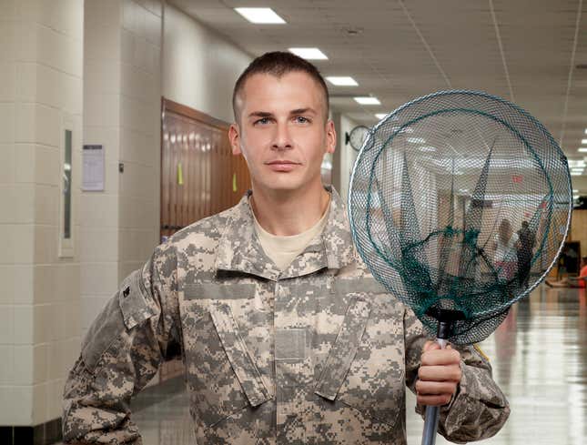Image for article titled Army Recruiter Standing In High School Hallway Holding Net