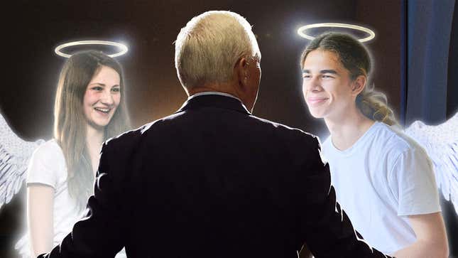 Image for article titled Snickering Teen Angels Appear Before Mike Pence To Tell Him It’s Totally God’s Will To Keep Running For President