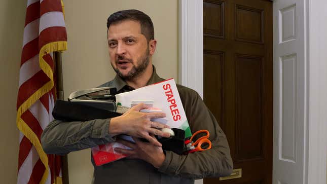 Image for article titled Zelensky Grabs Whatever Office Supplies He Can Get Hands On In Capitol, Saying He Needs It For War